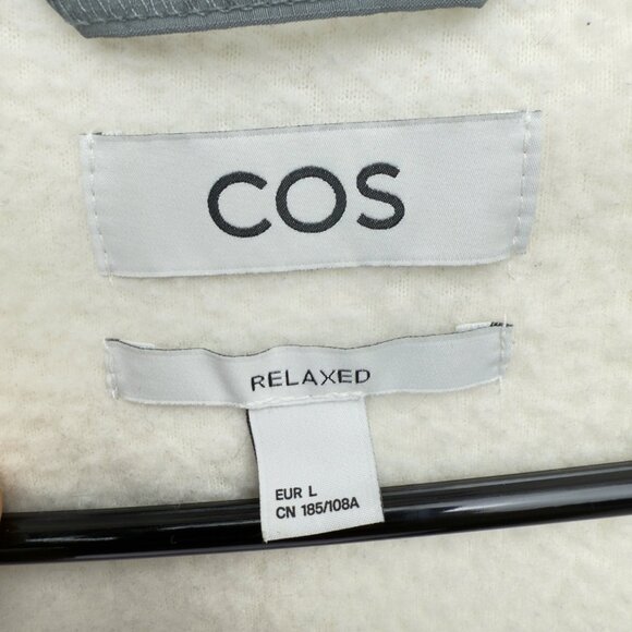 COS Relaxed Fleece Zip Ivory w/ Grey Trim & Chest Pocket Jacket Size L - Picture 5 of 10